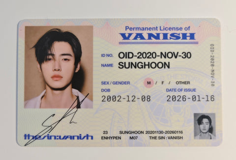 ENHYPEN - THE SIN : VANISH Official ID Card Photocard (SUNGHOON)